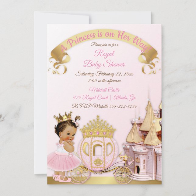Invitation Royal Princess Castle Carriage Rose Gold Girl (Devant)