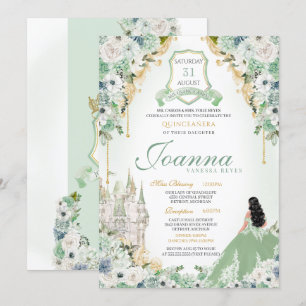 Invitation Royal Princess Mint Green & Gold Quinceanera