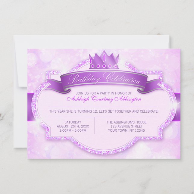 Invitation Royal Princess Purple Parties scintillant Girls An (Devant)