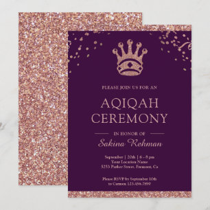 Invitation Royal Princess Rose Gold Parties scintillant Aqeeq