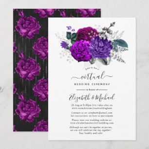 Invitation Royal Purple et Silver Floral Mariage virtuel