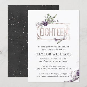 Invitation Royal Purple   Floral Orné Frame à huile Anniversa