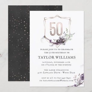 Invitation Royal Purple   Floral Orné Frame à huile Anniversa