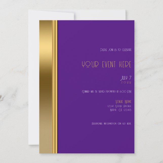 Invitation Royal Purple & Gold Élégant Glamour pour événement (Devant)