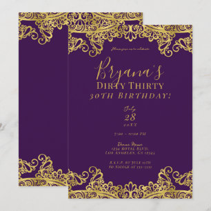Invitation Royal Purple & Gold Lace Sale Dirty 30 30e Anniver