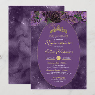 Invitation Royal Purple Gold Luxury Butterfly Quinceanera