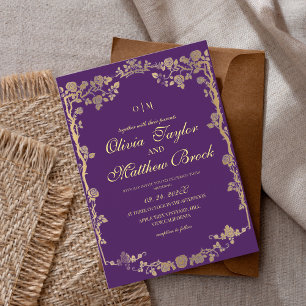 Invitation Royal Purple Gold Ornate Fleurs Le Mariage de