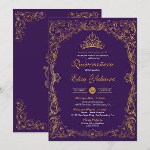 Invitation Royal Purple Regal Gold Tiara Princess Quinceanera