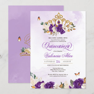Invitation Royal Purple Rose Butterfly Princess Quinceanera