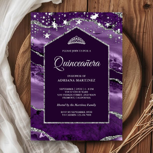Invitation Royal Purple Silver Agate Marble Arch Quinceanera