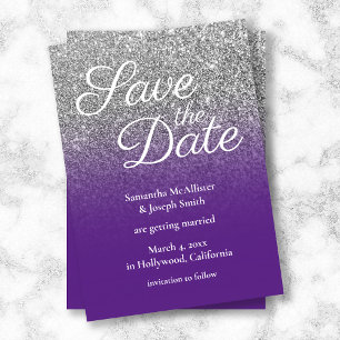Invitation Royal Purple Silver Ombre Parties scintillant Enre