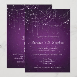 Invitation Royal Purple Swirl & String Lights QR Code Mariage