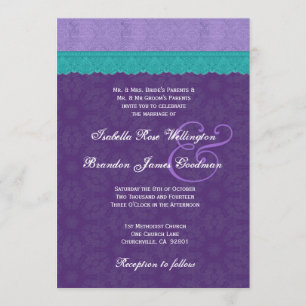 Invitation Royal Purple Turquoise Lace Mariage V10A