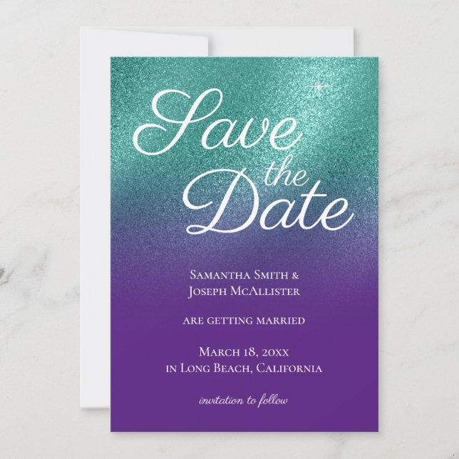 Invitation Royal Purple Turquoise Parties scintillant Ombre E (Devant)