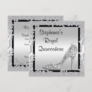 Invitation Royal Quinceañera Bijou Argent Talon aiguille