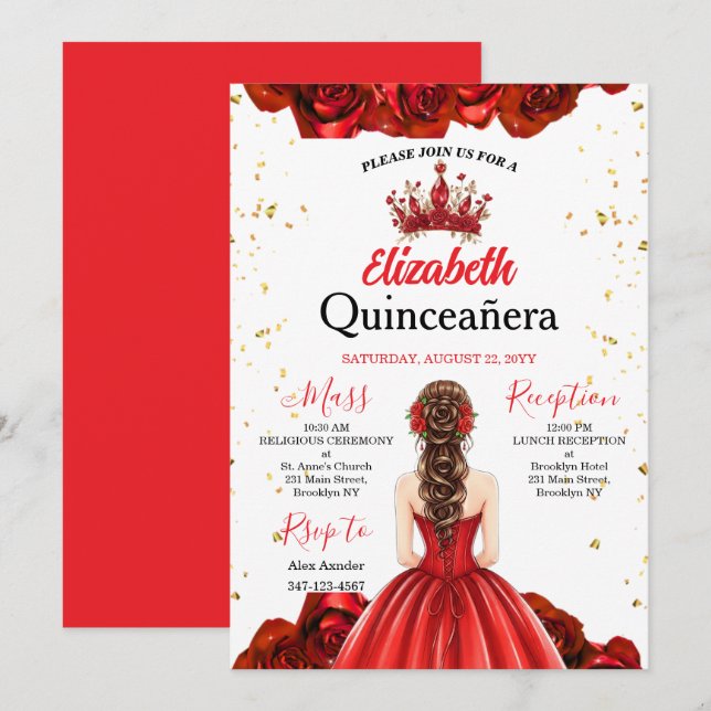 Invitation Royal Red Rose Butterfly Quinceañera Invite (Devant / Derrière)