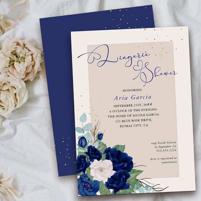Invitation Royal Rose Blue Ivory Floral Lingerie Douche (Floral Lingerie Shower invitation from my Royal Roses collection
)
