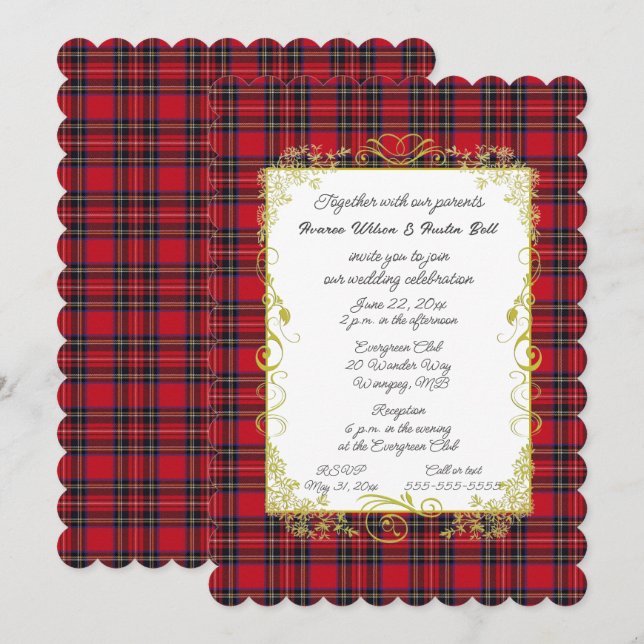 Invitation Royal Stewart Original Tartan Avec Cadre Or (Devant / Derrière)