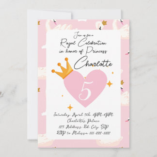 Invitation Royal Swan Princess Pink Girl Anniversaire Party I