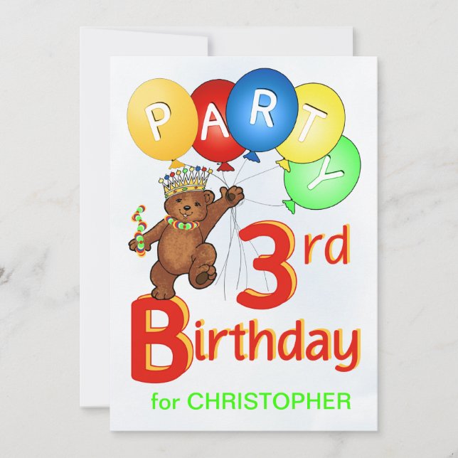 Invitation Royal Teddy Bear 3e anniversaire (Devant)