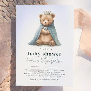 Invitation Royal Teddy Bear Little Prince Boy Baby shower