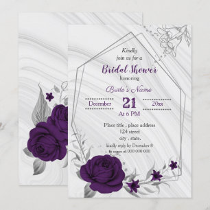 Invitation royal violet argent floral géométrique douche nupt
