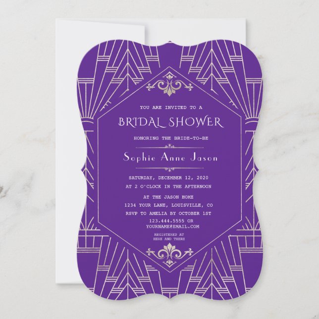 Invitation Royal violet argent Grande Fête des mariées Gatsby (Devant)