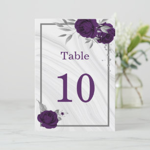 Invitation royal violet argenté numéro de tableau géométrique