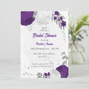 Invitation royal violet blanc fleurs argent nuptiale