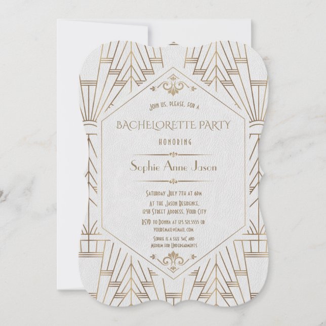 Invitation Royal White Gold Great Gatsby Bachelorte Party (Devant)