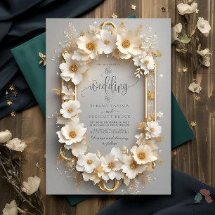 Invitation Royal White Roses Floral Mariage Couronne