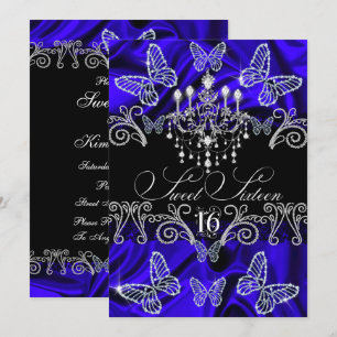 Invitation Royale Bleue Diamant Papillon Sweet Six