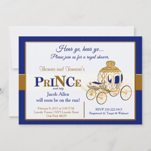 Invitation royale de baby shower de prince en bleu (Devant)