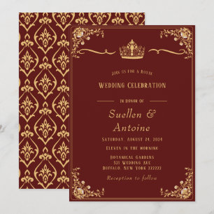 Invitation royale en damas rouge et or