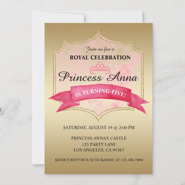 Invitation royale rose de fête d'anniversaire de (Devant)