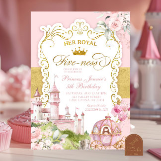 Invitation Royaume Rose et Or Royal Fiveness 5e Anniversaire