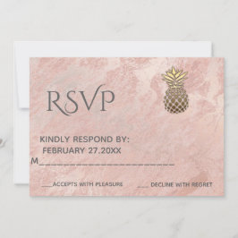 Invitation RSPV ananas or rose minimaliste sur fond de marbre