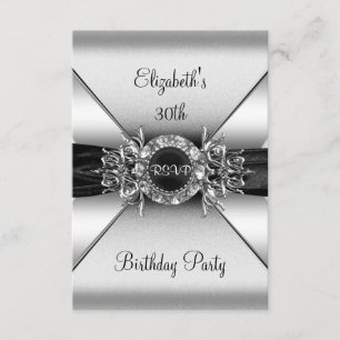Invitation RSVP Birthday Diamond Jewor Black White Silver