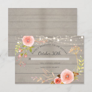 Invitation RSVP Bois Rustique Floral Botanique