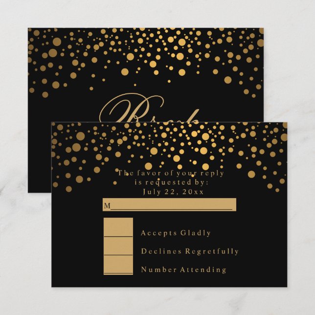 Invitation RSVP Confettis élégants en or pointillés Mariage (Devant / Derrière)