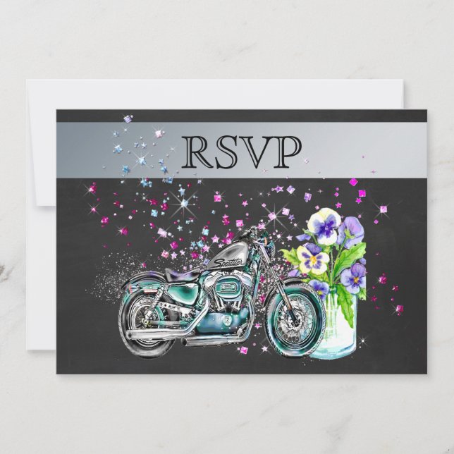 Invitation RSVP de mariage à moto avec pot Mason (Devant)