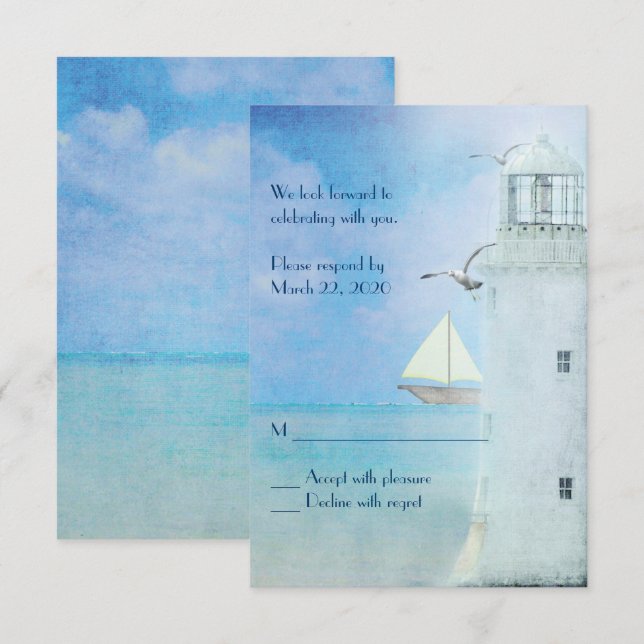 Invitation RSVP de mariage au phare blanc (Devant / Derrière)