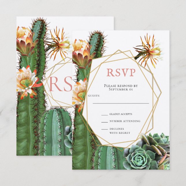 Invitation RSVP de mariage avec cactus succulent verdure (Devant / Derrière)