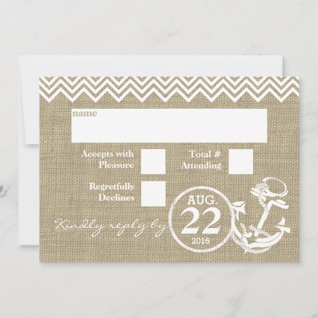 Invitation RSVP de mariage Chevron d'ancre nautique (Devant)