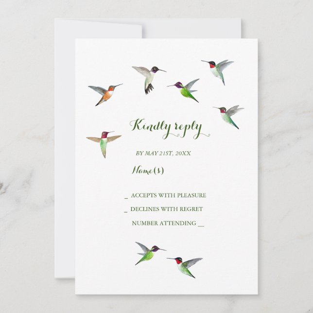 Invitation RSVP de mariage de colibri (Devant)