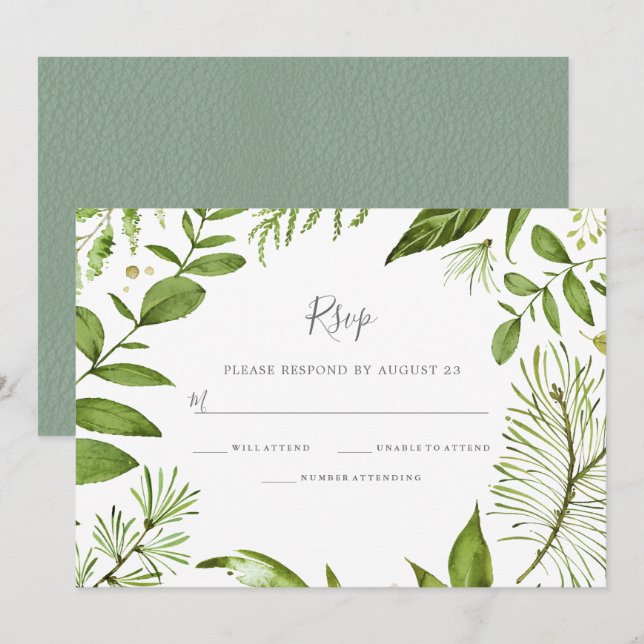 Invitation RSVP de mariage de printemps été de verdure modern (Devant / Derrière)