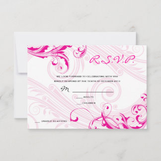 Invitation RSVP de mariage Magenta Classique Scroll Fleurie