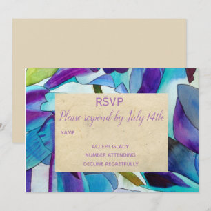 Invitation RSVP de mariage Orchidées violettes et bleues art 