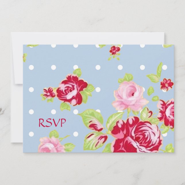 Invitation RSVP de réception de mariage Roses sur Bleu (Devant)