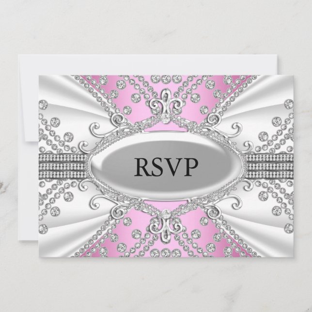 Invitation RSVP Diamant Élégant Rose (Devant)